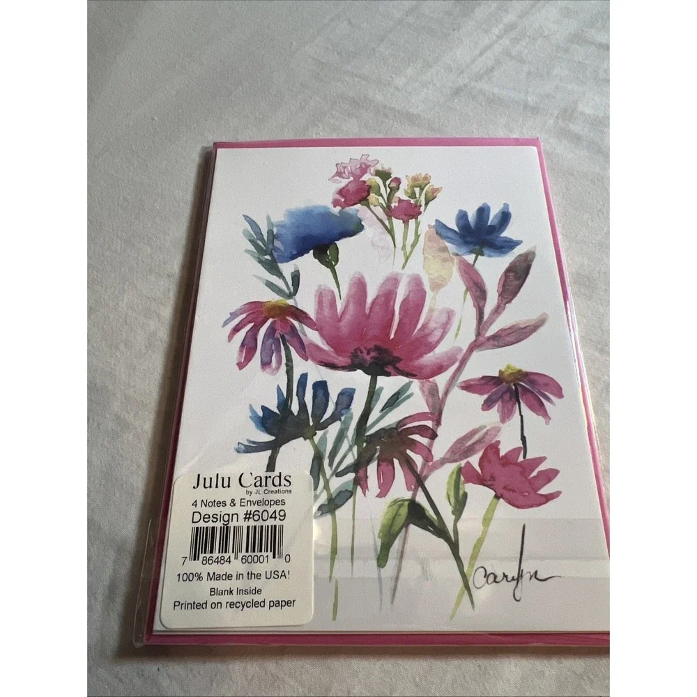 Julu Cards 4 Notes And Envelopes Floral Design